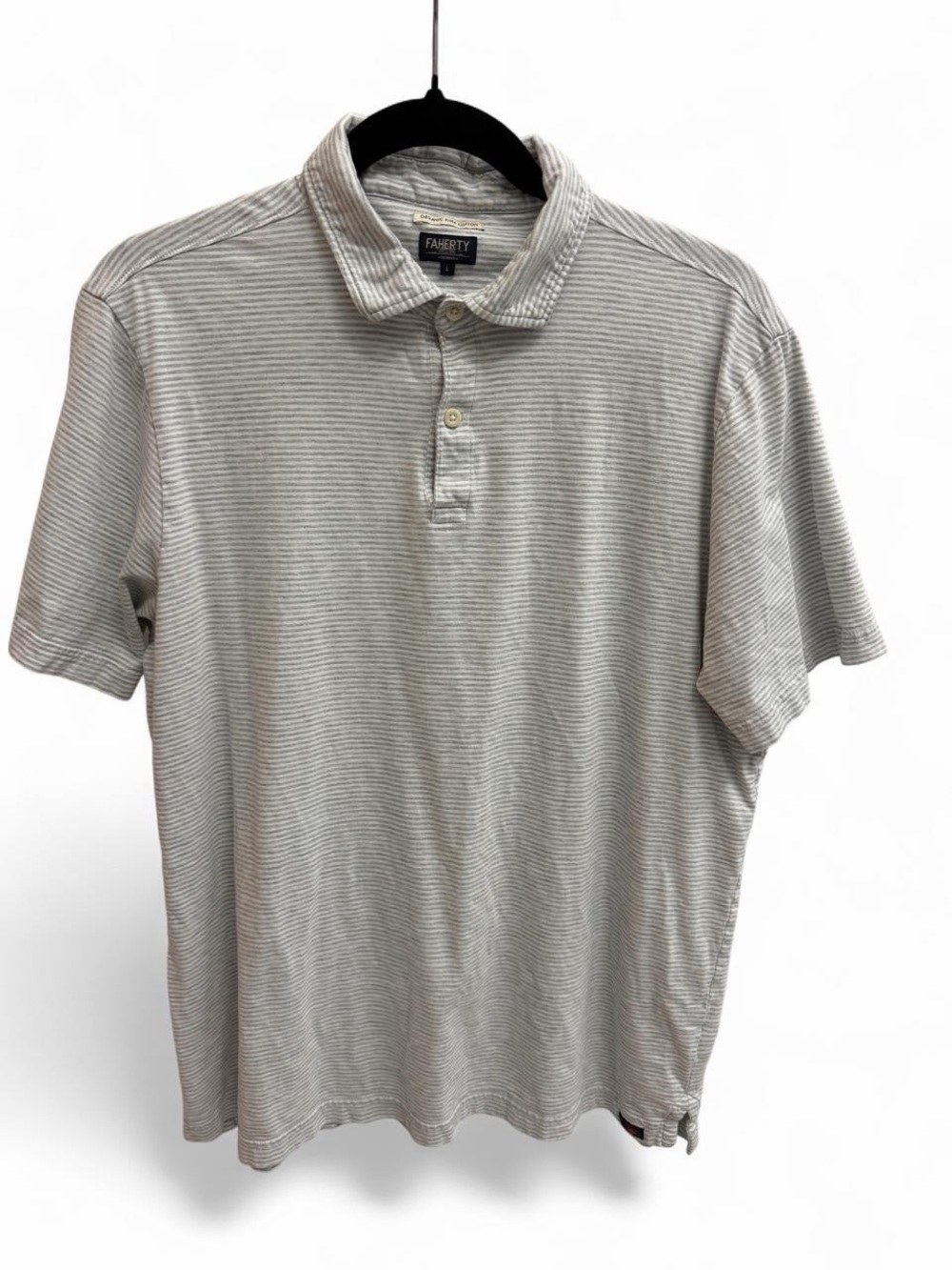 Faherty Reserve Organic Pima Cotton Micro Stripe Polo Shirt Grey White L